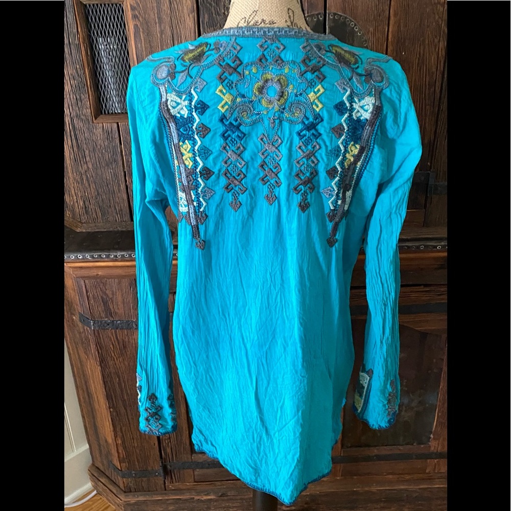 Johnny Was Biya Turquoise Embroidered Cotton Top M - Picture 5 of 11